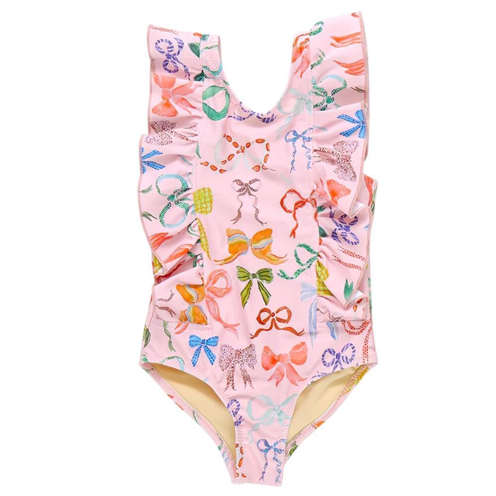NEW PINK CHICKEN girl's watercolor bows one piece swimsuit in pink